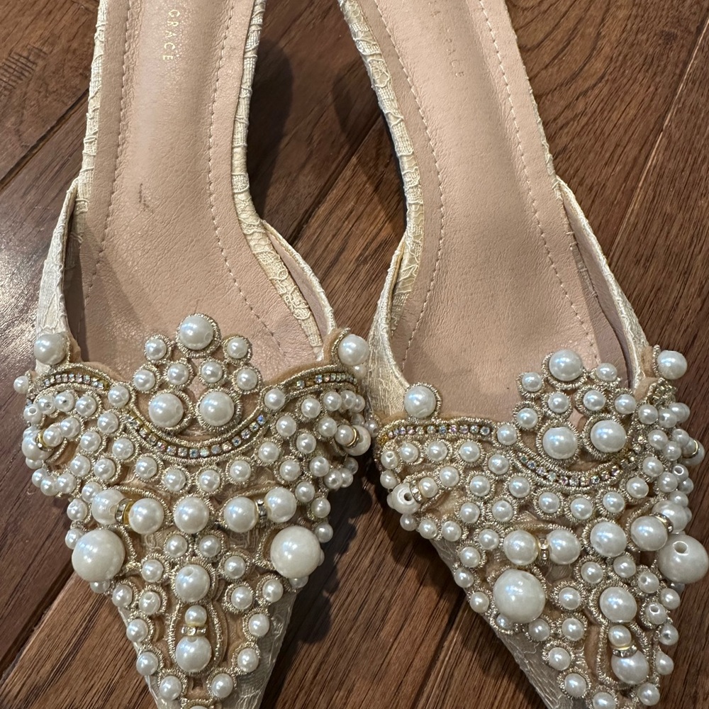 Elegant Pearl-Embellished Women’s Heels - Cream
